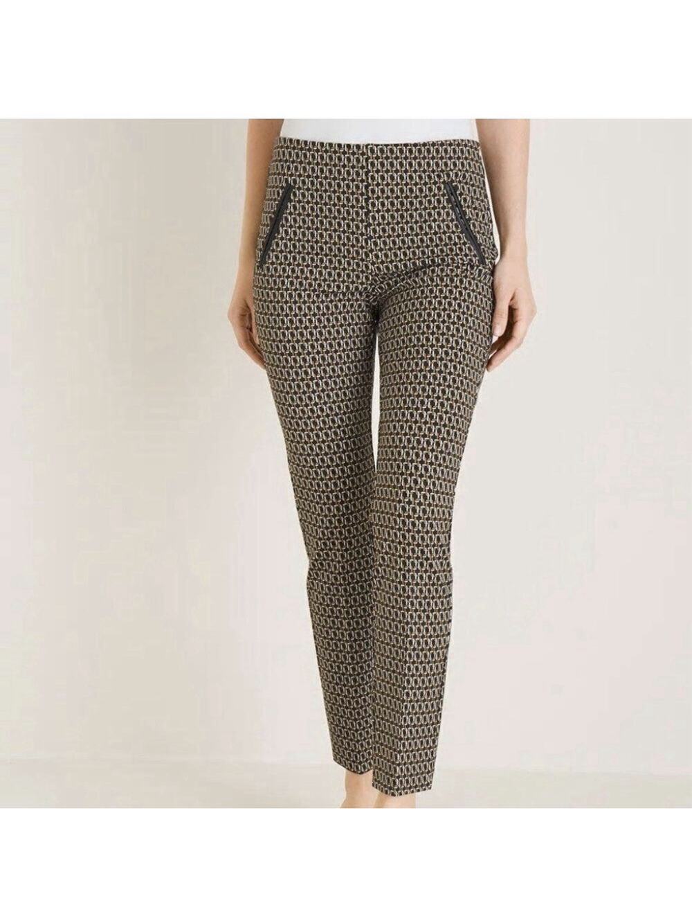 Chico's 2 So Slimming 360 Juliet Cropped Pants Women's Size 12 Geometric Brown